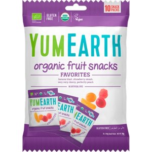 Органический Мармелад YumEarth Organic Fruit Snacks, жевательный, без глютена и без аллергенов, только натуральные ингредиенты, веган, Ассорти, 10 порционных пакетов по 19,8 грамм