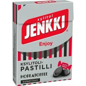 Пастилки с ксилитом Jenkki "Enjoy Hopeatoffee" со вкусом ирисок 50 г (из Финляндии)