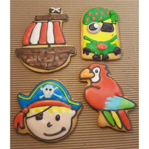 Пекарики / Пираты / 4 шт / Пират / Корабль / Попугай / Желтый пират / Топперы / для торта / сладости / пряники