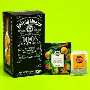 Подарочный чёрный чай Крутой мужик: апельсин и корица, 25 пакетиков х 1,8 г. 1 шт.