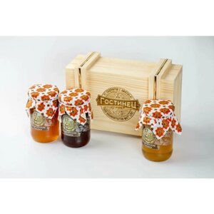 Подарочный набор башкирские пасеки "HONEY BOXE PASEKI", мед цветочный, гречишный, липовый, 1500 гр.
