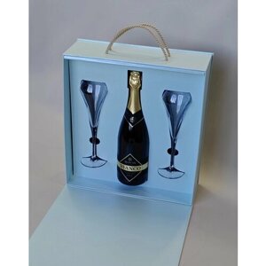 Подарочный набор безалкогольное шампанское Rimuss Bianco с бокалами для шампанского Open Up Chef & Sommelier 230 мл, коробка-чемодан цвет небесно-голубой