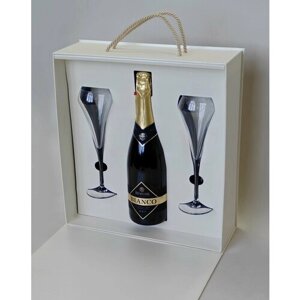 Подарочный набор безалкогольное шампанское Rimuss Bianco с бокалами для шампанского Open Up Chef & Sommelier 230 мл, коробка-чемодан цвет нежно-бежевый