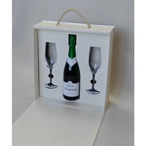 Подарочный набор безалкогольное шампанское Rimuss Champion Bio с бокалами для шампанского Distinction Chef & Sommelier 230мл, коробка-чемодан цвет нежно-бежевый