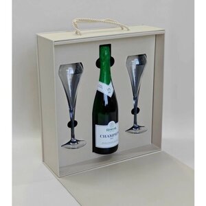 Подарочный набор безалкогольное шампанское Rimuss Champion Bio с бокалами для шампанского Open Up Chef & Sommelier 230 мл, коробка-чемодан цвет песочно-бежевый