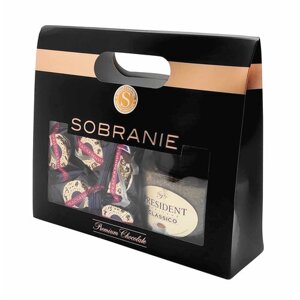 Подарочный набор SOBRANIE (Кофе PRESIDENT HERITAGE Classico 100гр и Конфеты с предсказаниями) черная сумочка