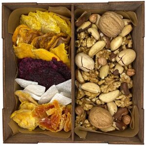 Подарочный набор сухофруктов и орехов "Экзотика и орехи" в деревянном ящике №3.