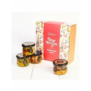 Подарочный набор "Вкус Жизни" ореховое ассорти в меду, тыквенные семечки в меду, Мед и Конфитюр