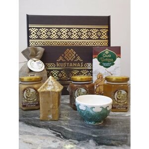 Подарочный, сувенирный набор с Башкирским медом, чаем, бальзамом "Куштанаш 10 мужской"Башкирские пасеки+