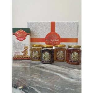 Подарочный, сувенирный набор с Башкирским медом и бальзамом "Куштанаш 1" женский "Башкирские пасеки+