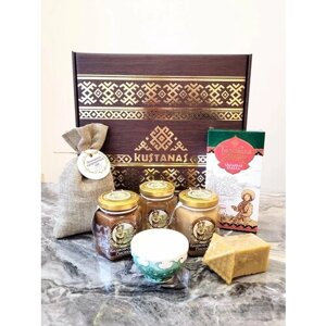 Подарочный, сувенирный набор с Башкирским медом и чаем, бальзамом "Куштанаш 10 женский" Башкирские пасеки+