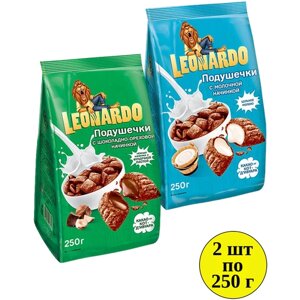 Подушечки KDV Leonardo с молочной начинкой + шоколадно-ореховой начинкой, 2 шт по 250 грамм