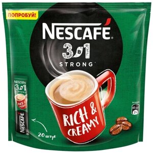 Растворимый кофе Nescafe 3 в 1 крепкий, в стикахсливки, 20 уп., 320 г
