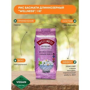 Рис Басмати индийский длиннозерный Екстра Лонг WellNess (Велнесс), 1кг