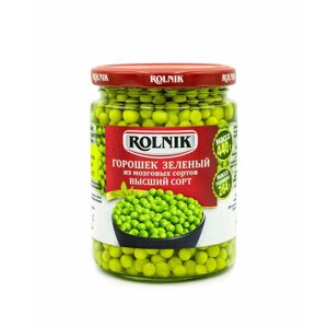 ROLNIK Горошек зелёный из мозговых сортов Высший сорт, консервы овощные, 4 банки по 440гр