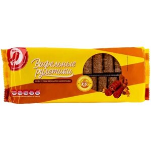 Рулетики ашан Красная птица вафельные с ароматом шоколада, 400 г, 5 шт