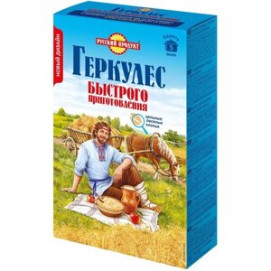 Русский Продукт Геркулес быстрого приготовления хлопья овсяные, кукуруза, без добавок, 420 г