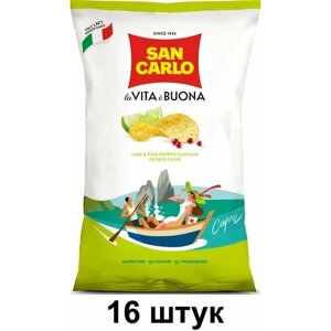 San Carlo Чипсы картофельные Лайм и розовый перец, 150 г, 16 шт