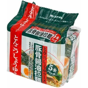 Саппоро-рамен на свином бульоне с соевым соусом (5 пакетиков в пачке), SUNAOSHI, Япония