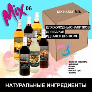 Sature Premium Syrup/ Сиропы для кофе и коктейлей микс 6 литров / 6 бутылок