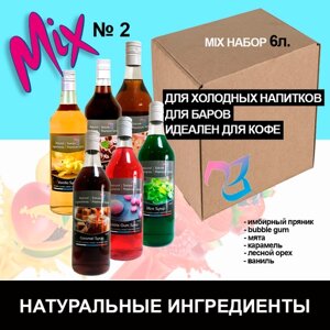 Sature Premium Syrup/ Сиропы для кофе и коктейлей микс №2 6 литров / 6 бутылок
