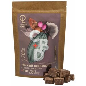 Шоколад c CBD (темный шоколад на кокосовом сахаре, 70 % какао. CBD 200мг.) 100 гр