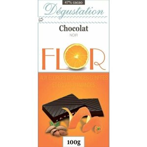 Шоколад FLOR темный с миндалем и апельсиновой цедрой, 100 г * 4 шт.