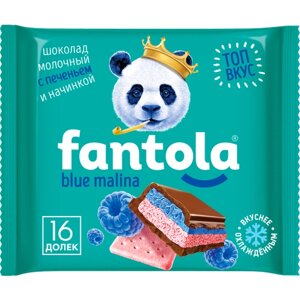 Шоколад молочный FANTOLA с начинкой и печеньем, вкус BLUE MALINA, 60 г, 12 шт.