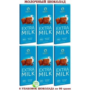 Шоколад молочный OZERA Extra milk, в его составе какао из отборных какао-бобов и цельное сухое молоко, "Озерский сувенир" 6 плиток по 90 грамм.