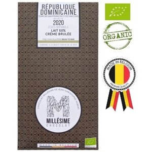 Шоколад органический Millesime Доминикана молочный 50% с крем-брюле Бельгия 70г (ручной работы, без глютена)