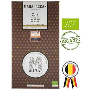 Шоколад Органический Millesime Мадагаскар молочный 55% с миндально-ореховым пралине Бельгия 70г (ручной работы, без глютена)