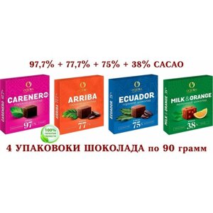 Шоколад OZERA ассорти-Carenero SuperioR 97,7 %молочный с апельсином OZera Milk&Orange 38%ECUADOR 75%Arriba-77,7%KDV-4*90 гр.