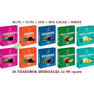 Шоколад OZERA микс-Carenero SuperioR 97,7%молочный с апельсином 38%ECUADOR 75%Arriba-77,7%белый с Манго-KDV-10*90 гр.