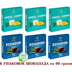 Шоколад OZERA микс ECUADOR горький 75%белый с манго OZera WHITE & MANGO Озерский сувенир 6*90 грамм