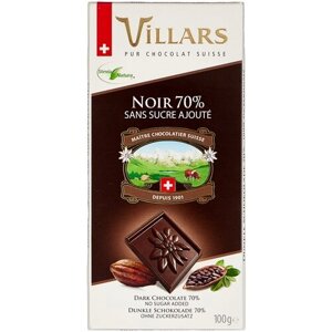 Шоколад Villars Noir 70% горький без сахара, 100 г