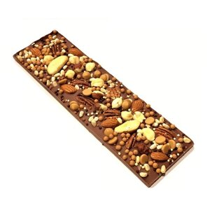 Шоколадная плитка - Бельгийский молочный шоколад 200 грамм. Орехи - кешью, фундук, пекан, миндаль, кедровый, карамельные криспы.