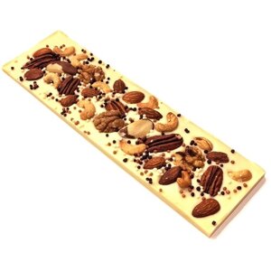 Шоколадная плитка - Белый шоколад 200 грамм. Орехи - кешью, фундук, пекан, миндаль, кедровый, карамельные криспы.