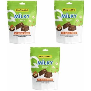 Шоколадные конфеты Без сахара SNAQ FABRIQ MILKY CANDY с шоколадно-ореховой пастой, вафлей и фундуком 130 г (3 шт)