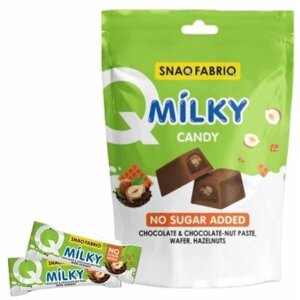 Шоколадные конфеты Без сахара SNAQ FABRIQ MILKY CANDY с шоколадно-ореховой пастой, вафлей и фундуком 130 г
