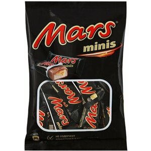 Шоколадный батончик Mars Minis с нугой и карамелью покрытый молочным шоколадом 182 г, 4 штуки
