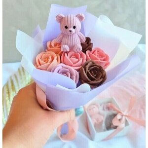 Шоколадный букет роз с мишкой из шоколада SHIOKO456MISH2