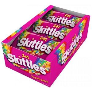 Skittles 2в1 драже в разноцветной сахарной глазури, 38 г, пакет пластиковый, 12 шт. в уп., 12 уп.