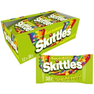 Skittles Кисломикс драже в разноцветной сахарной глазури, 38 г, флоу-пак, 12 шт. в уп., 12 уп.
