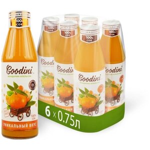 Сок Goodini Мандарин-Апельсин, без сахара, 0.75 л, 6000 г, 6 шт.
