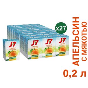 Сок J7 Апельсин, без сахара, 0.2 л, 27 шт.