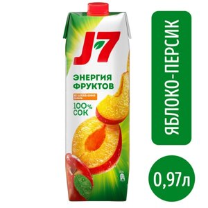 Сок J7 Яблоко-Персик, без сахара, 0.97 л