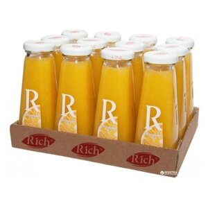 Сок Rich Апельсин, в стеклянной бутылке, без сахара, 0.2 л, 200 г, 12 шт.