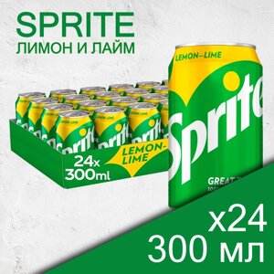 Sprite Lemon-Lime, 0.3 л, 24 шт, банка, газированный напиток Спрайт Лимон-Лайм, жб