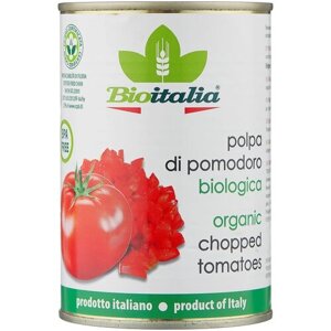 Томаты (помидоры) Bioitalia Polpa di pomodoro очищенные резаные в томатном соке, 400 г