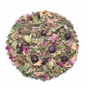 Травяной чай "Для любимой женщины", лепестки розы, смородина, малина, можжевельник, саган-дайля, клевер, подорожник 500 гр.